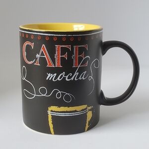 Starbucks 2007 12oz Cafe Mocha Chalkboard Design Black & Yellow Coffee Cup Mug